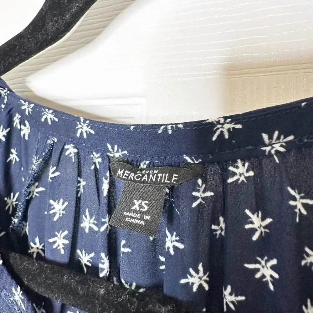 J. CREW Navy Midi Dress Navy White Dragonfly Cap Sleeve Size XS - Picture 3 of 11